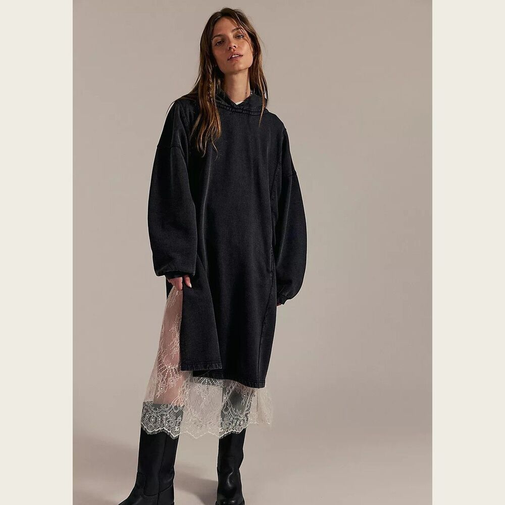 Free People We The Free Maxi Hoodie Sweatshirt Dress Oversized Cotton XS 285326
